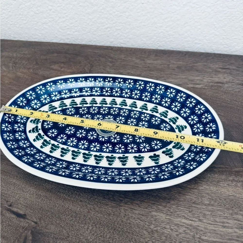 Boleslawiec Polish Pottery Christmas Tree Poinsettia Oval Serving Plate Dish